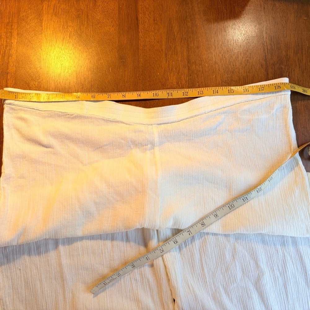 White Crinkle Rayon Crop Pants Sz Large Bloomers Red‎ Blanket Stitch Hem Boho - Picture 5 of 7